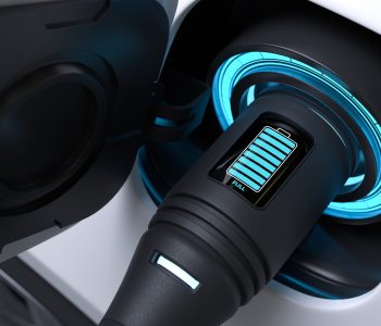 Electric car power charging, EV Vehicle fully charging a battery. 3D illustration