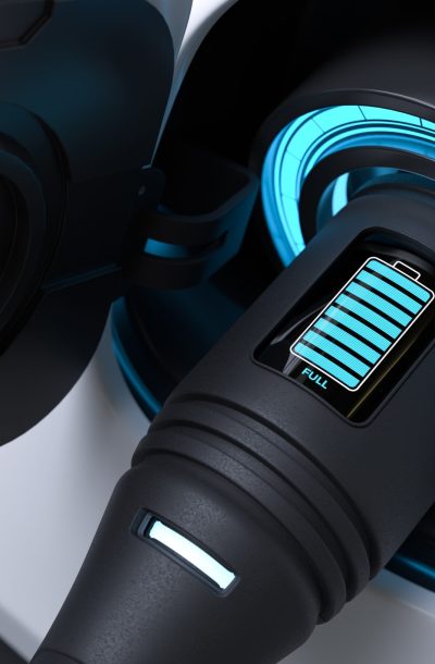 Electric car power charging, EV Vehicle fully charging a battery. 3D illustration